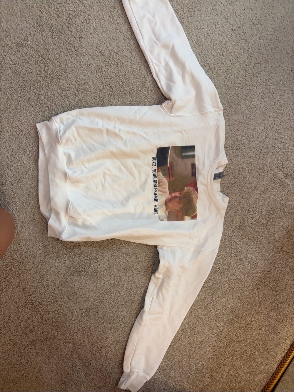 White Graphic Crewneck Sweatshirt with Center Image